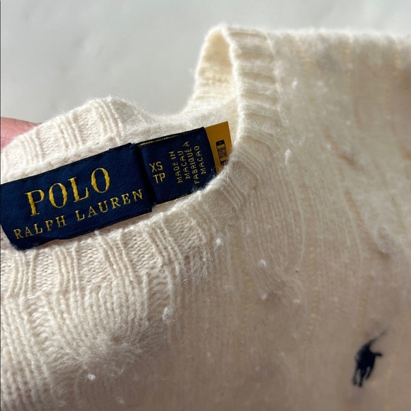 POLO Ralph Lauren Cable Knit Wool Cashmere Cream Crewneck Sweater XS $248 - Picture 8 of 9